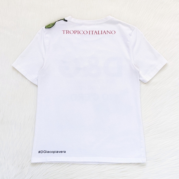 Dolce & Gabbana White Floral Embroidered "io C'ero" Print Tee | Size S - Picture 8 of 15